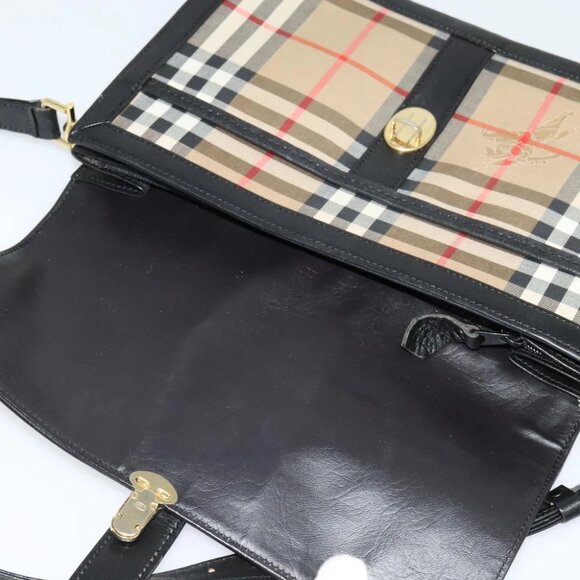 Burberrys Nova Check Shoulder Bag Canvas Beige Gold black Auth BD1811 - Picture 11 of 14